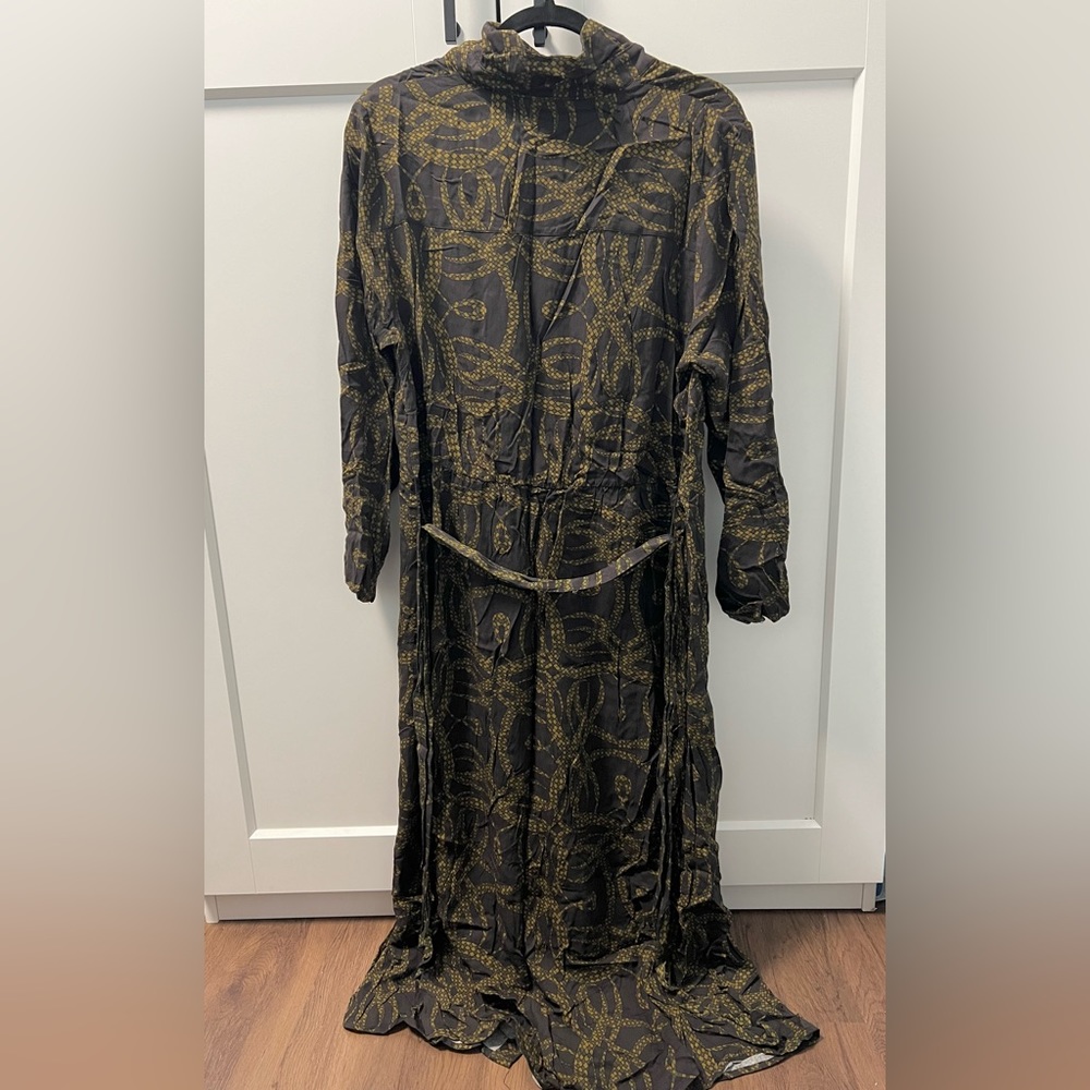 Brown print dress, belt dress ankle length dress